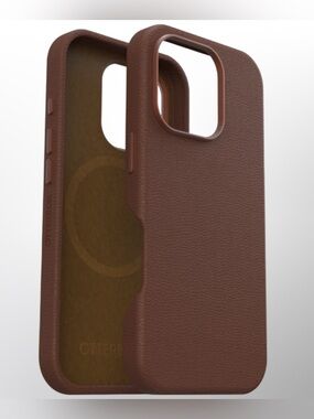 OtterBox Symmetry Leather MagSafe Case iPhone 16 Pro – Rich Brown Cactus Design